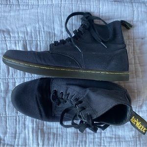 black dr marten lace up canvas boots